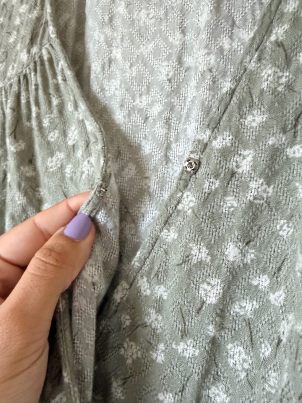 Sage Green Floral Maxi Tie Dress — Size XS - Picture 3 of 6